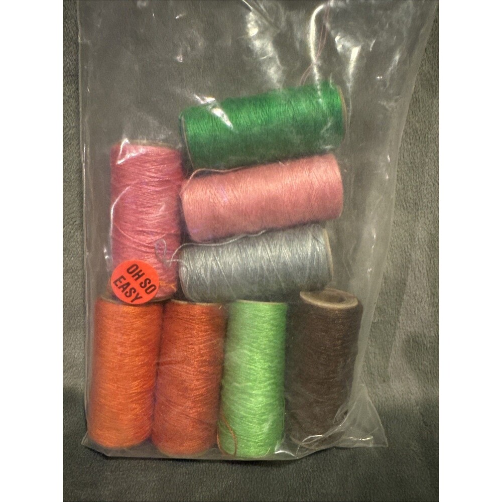 Vintage 80s 8 pc Punch Embroidery Thread Clarke's Green Colorful Bag 23